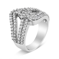 14K White Gold 1 1/2 Cttw Diamond Open Double Heart Bypass Ring Band (H-I Color, VS1-VS2 Clarity) - Ring Size 7
