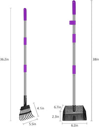 QiMH Upgraded Dog Pooper Scooper Extra Large, Adjustable Long Handle Stainless Metal Pet Poop Tray and Rake Set for Large Medium Small Dogs, Dog Waste Removal Bin Rake, Great for Grass, Street, Gravel