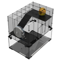 23.5" Hamster Cage, Gerbil Cage with Glass Basin for Small Hamsters, Black