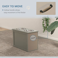 Raised Pet Feeding Storage Station with 2 Stainless Steel Bowls Base for Large Dogs and Other Large Pets, Gray