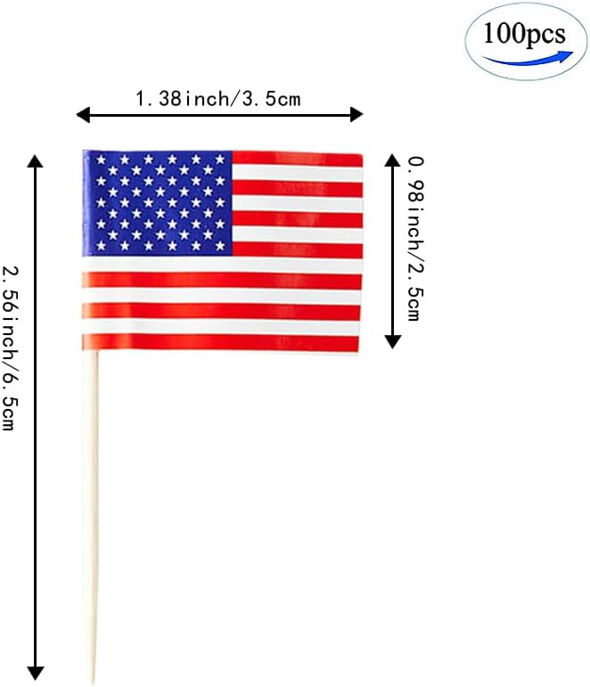mflagperft 100-pack American flag toothpicks with double-sided paper USA flags on wooden picks - view 36