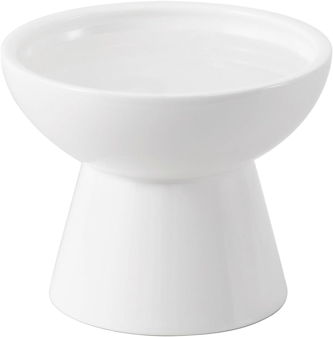 Extra Wide Elevated Ceramic 6.2" Shallow Cat Food Bowl – Essentials for Cats - White-Deeper