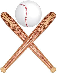 Lewtemi inflatable baseball set with two wood grain bats and one inflatable baseball - view 2