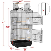 41''H Open Top Metal Birdcage with Slide-Out Tray and Feeders, Black - BIG FRENCHIES