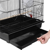41''H Open Top Metal Birdcage with Slide-Out Tray and Feeders, Black - BIG FRENCHIES