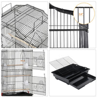 41''H Open Top Metal Birdcage with Slide-Out Tray and Feeders, Black - BIG FRENCHIES