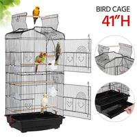 41''H Open Top Metal Birdcage with Slide-Out Tray and Feeders, Black - BIG FRENCHIES