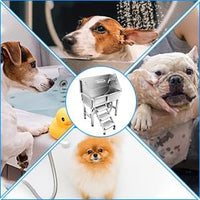 34'' Dog Washing Station for Small Dogs Grooming Tub Bathing Station Professional Pet Wash Station Bathtub for Home with Sliding Door, Faucet, Steps