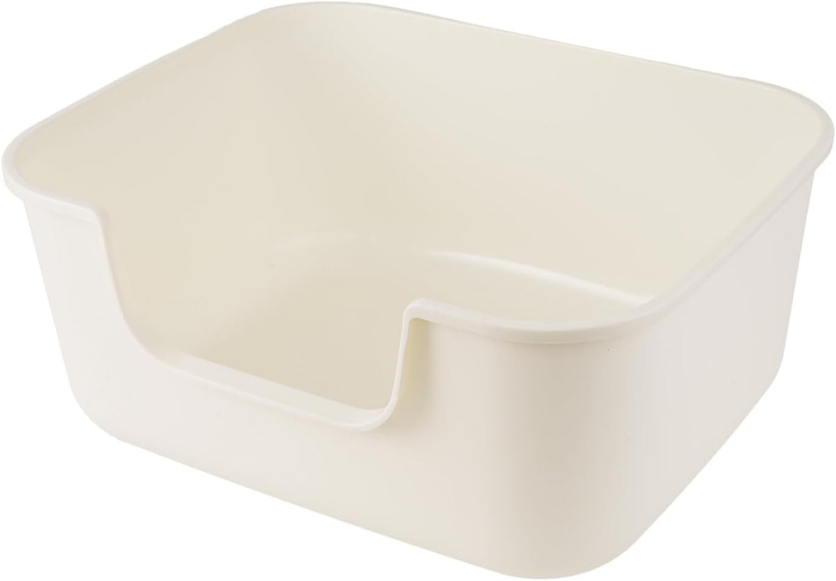 Large Cat Litter Box with High Sides, Cat Boxes for Indoor Cats - Long Side Entry-White