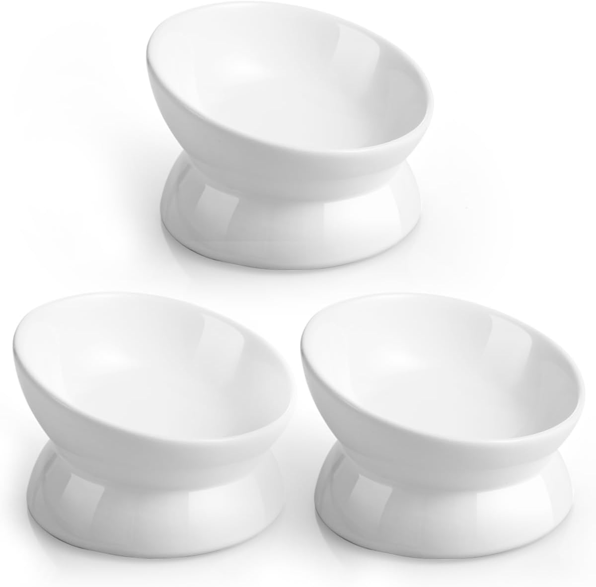 Elevated Cat Food Bowl, 5 Oz Ceramic Raised and Tilted Water Bowl, Anti Vomiting and Protect Pets' - White / 5 OZ - 3 Pack