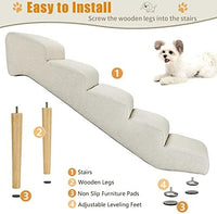 Senneny Imitation Linen Faux Leather Dog Stairs - Light Beige（4 stairs） - image 4