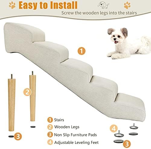 Senneny Imitation Linen Faux Leather Dog Stairs - Light Beige（4 stairs） - image 4