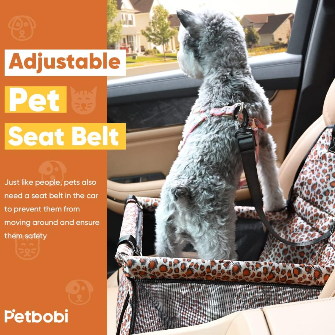 Small Dog Car Seat, Dog Car Booster Seat For Small Medium Dogs Foldable Front Seat Safety With Sturdy PVC Tube Frame, Br