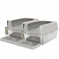 Light Gray 2 Pack High Sided Stainless Steel Litter Box Anti-Urine Leakage for Multi-Cat Households