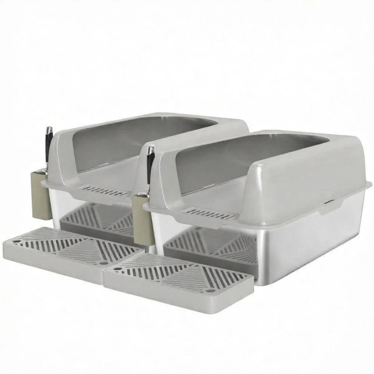 Light Gray 2 Pack High Sided Stainless Steel Litter Box Anti-Urine Leakage for Multi-Cat Households