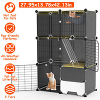 3 Tier Cat Cage Indoor With Litter Box Hammock Detachable Metal Wire Cat Kennel Cat House Cat Enclosure With Ladder For 