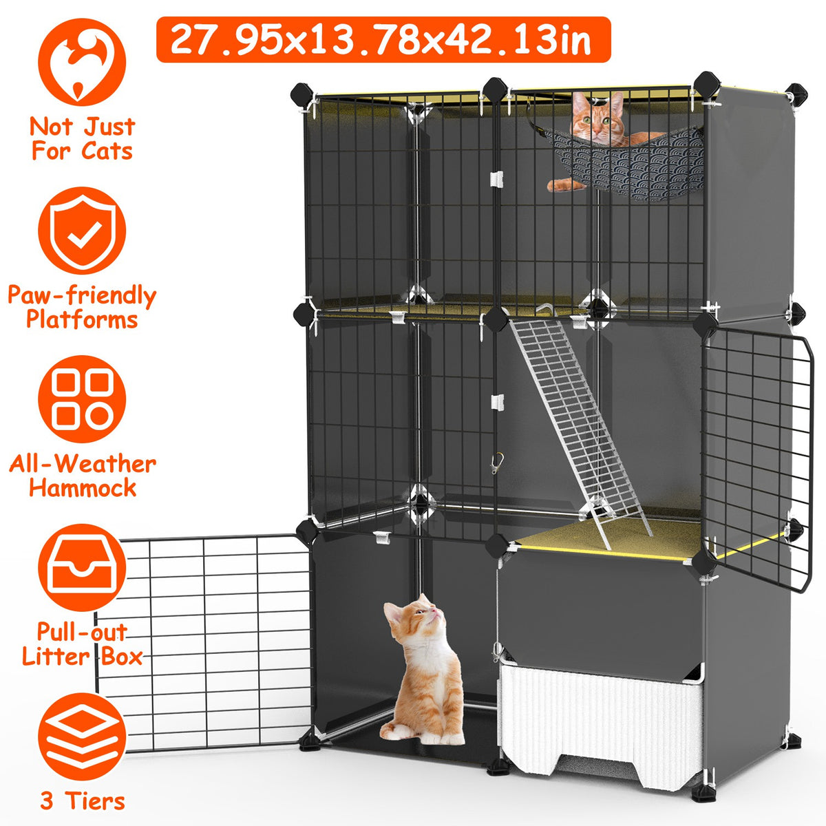 3 Tier Cat Cage Indoor With Litter Box Hammock Detachable Metal Wire Cat Kennel Cat House Cat Enclosure With Ladder For 