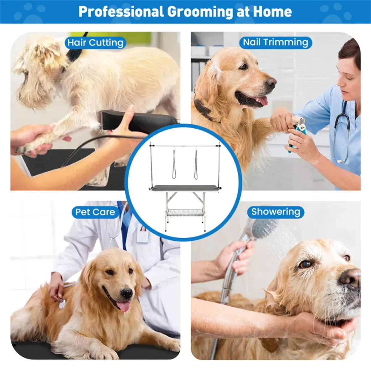 Foldable Pet Grooming Table with Adjustable H-shaped Arms, 330 LBS Capacity for Small-Large Dogs
