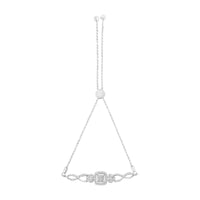 .925 Sterling Silver Diamond Cushion Frame Heart-Sides Twist 4â€-10â€ Adjustable Bolo Tennis Bolo Bracelet (I-J Color, I3 Clarity)