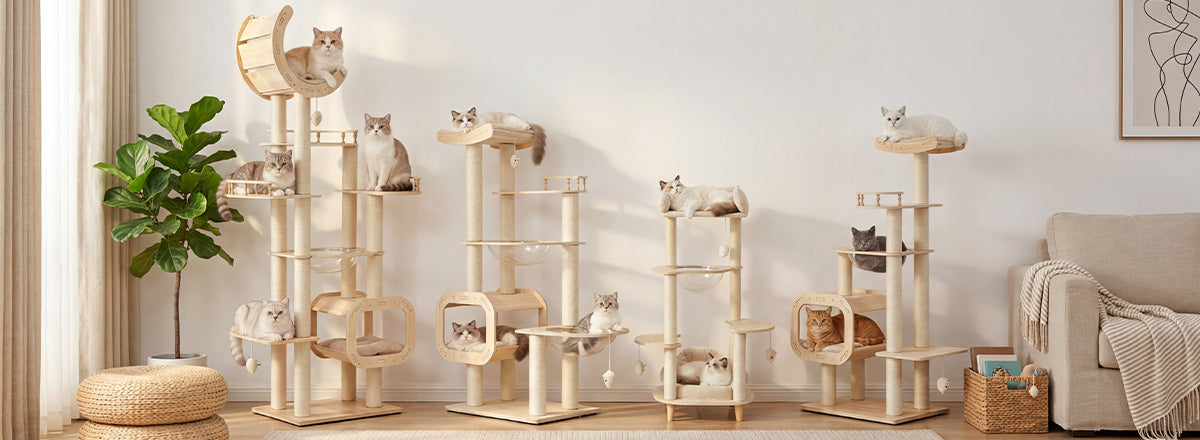 Heavy-Duty No-Drill Large Cat Tree-Solid Wood, 5-Story Multi-Column Cat Tower, 80.4in For Large Spaces & Multi-Cat House