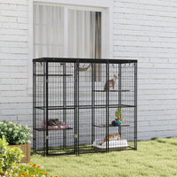 Weld Wire Catio Outdoor Indoor with Waterproof Cover, 4 Jumping Platforms, Hammock, for 1-3 Kittens, 69" x 22" x 62"