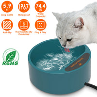 1Pc Heated Water Bowl For Dog Cat 74.4OZ Heating Water Dish IP67 Waterproof Thermal Water Bowl Heated Pet Bowl Dog Cat W