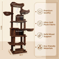 68in Tall Multi-Level Green Cat Tree with Hammocks, Hanging Basket, Cat Cave, Removeable Cushion, Scratching Posts - Plu