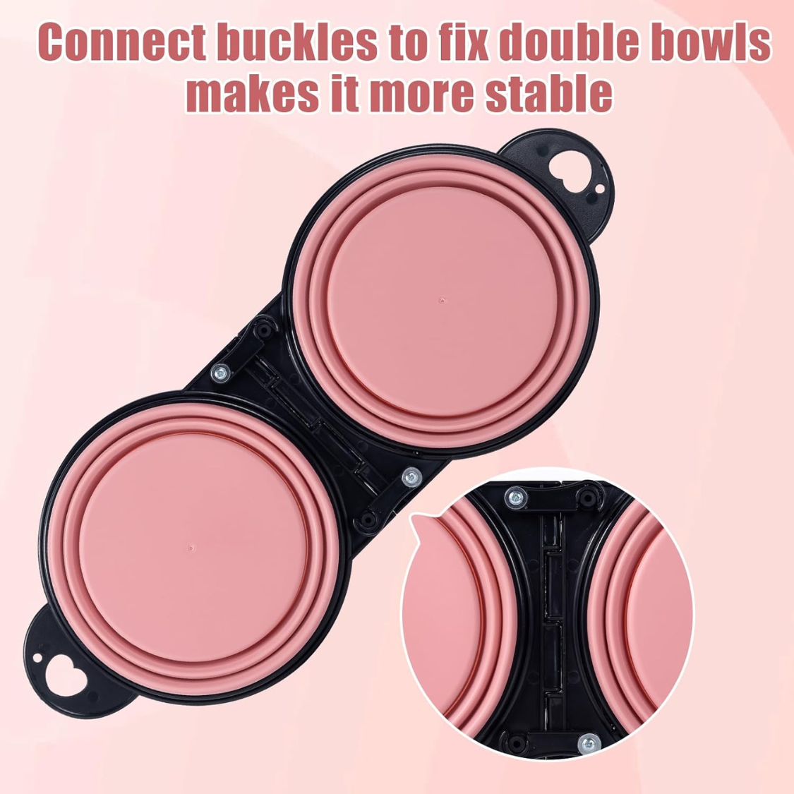 Collapsible Dog Dual Bowls Reinforced Rim 180 Degrees Flip Over Foldable Double Bowl With Lock Clips More Stable Dog Tra