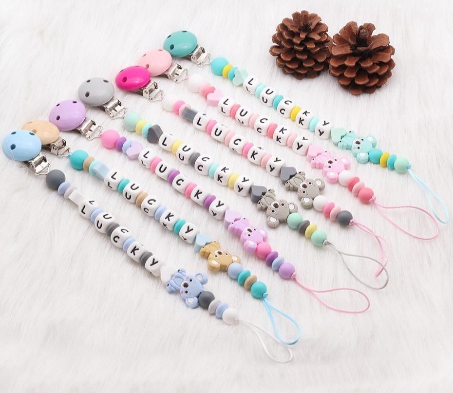 Modern Handmade Personalized Name Baby Pacifier Clips Silicone Pacifier Chain Wood Pacifier Holders For Pacifier For Baby Kids - BIG FRENCHIES