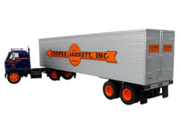 1959 International DCOF-405 Truck with Box Trailer "Cooper Jarrett Inc." Dark Blue with Orange Stripes "North American Vintage Truck Collection" 1/43 Diecast Model by Iconic Replicas