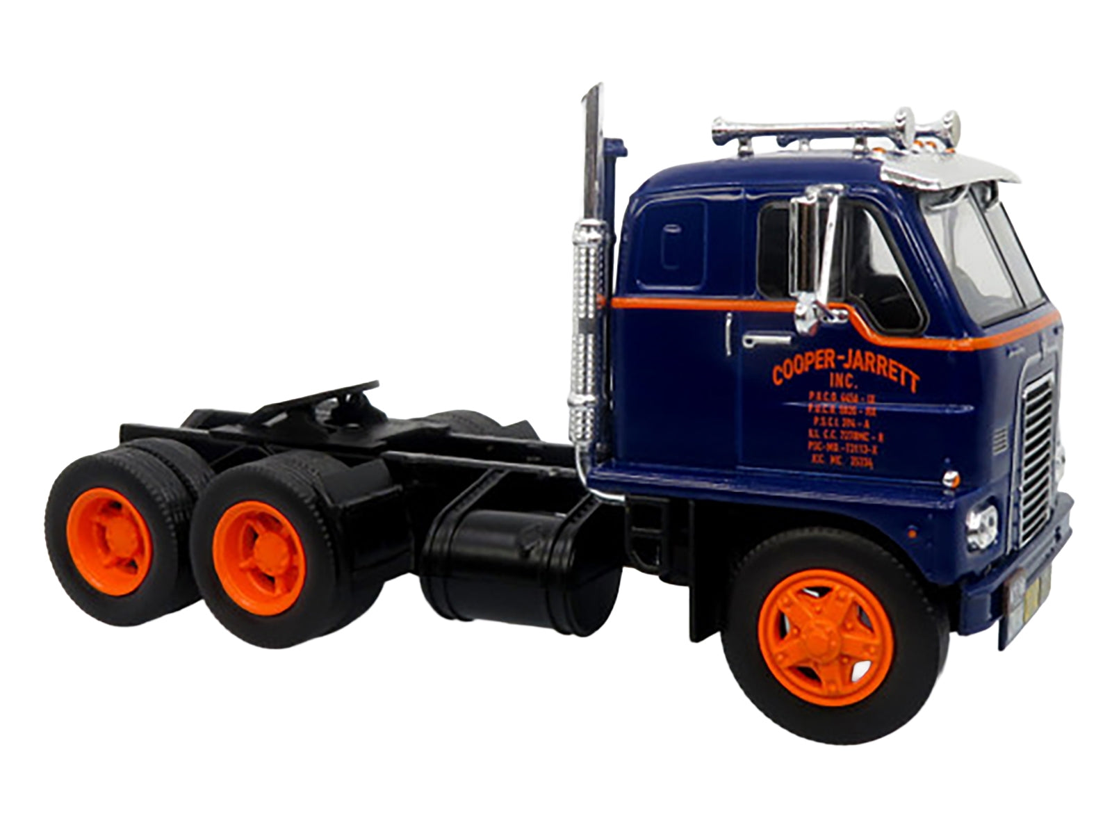 1959 International DCOF-405 Truck with Box Trailer "Cooper Jarrett Inc." Dark Blue with Orange Stripes "North American Vintage Truck Collection" 1/43 Diecast Model by Iconic Replicas