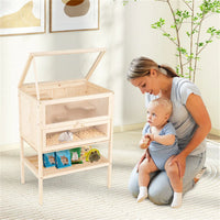 31.5 " Fir Wood Hamster Cage with Flip Mesh Roof, Multi-Level Activity Areas & Bottom Storage Shelf