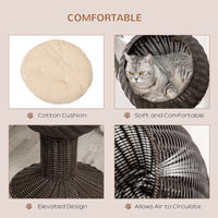 Elevated Cat Bed with Rotatable Egg Chair Pod, Cat Basket Bed with Thick Cushion, Natural Mat Grass Woven Kitty House, C