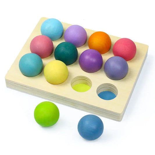 12 Pcs Wooden Balls with Tray – Pastel/Macaron Colors (1.4” Diameter) - BIG FRENCHIES