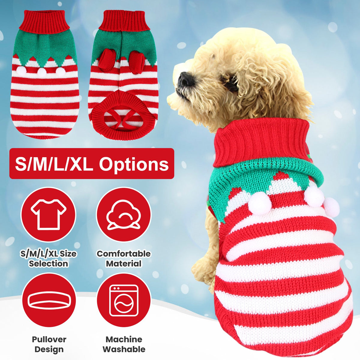 2 Patterns 4 Sizes Option-- 1Pc Pet Christmas Turtleneck Sweater Dog Cat Christmas Clothes Snowman Stripes Costume Winte