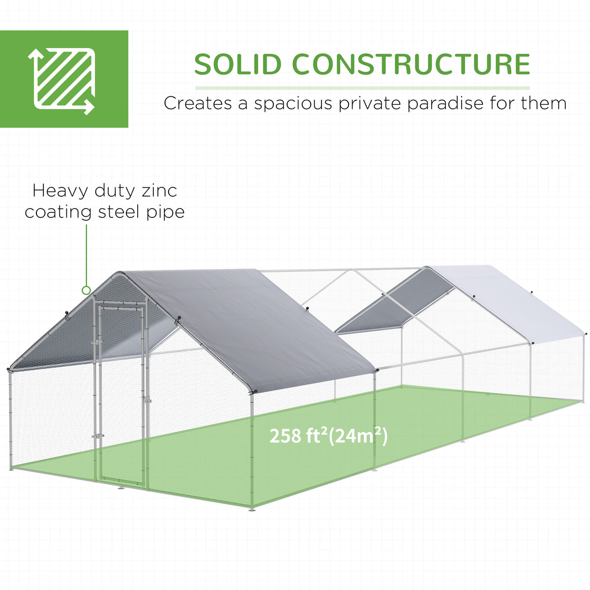 Large Chicken Coop Metal Chicken Run for Chickens with Waterproof and Anti-UV Cover, Spire Shaped Walk in Fence Cage Hen