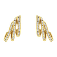 10K Yellow Gold 1.0 Cttw Round Brilliant Cut Diamond Spiral Multi Row Channel Set Open Hoop Pushback Stud Earrings (H-I Color, I1-I2 Clarity)
