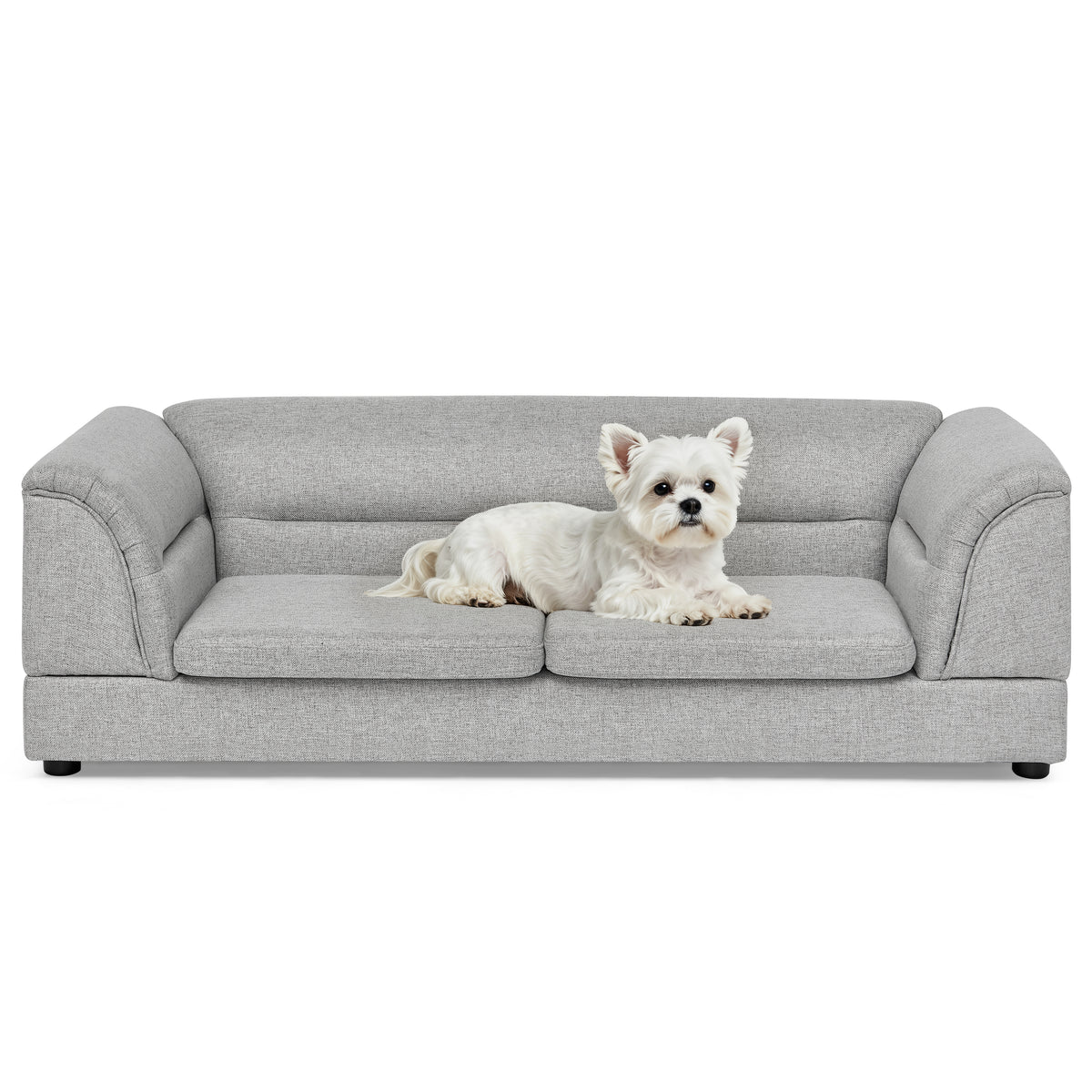Oversized Pet Sofa, Curved Armrest Rectangular Dog Sofa, Linen Fabric Comfort Pet Couch for Large & Oversized Dogs-LIGHT