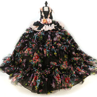 Luxury Floral Dog Dress with Ruffled Skirt & Pink Bow