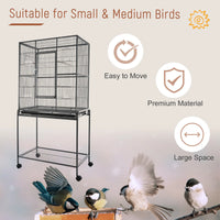 30'' Large Rolling Metal Bird Cage Bird House with Detachable Rolling Stand, Storage Shelf, Wood Perch Food Container - 