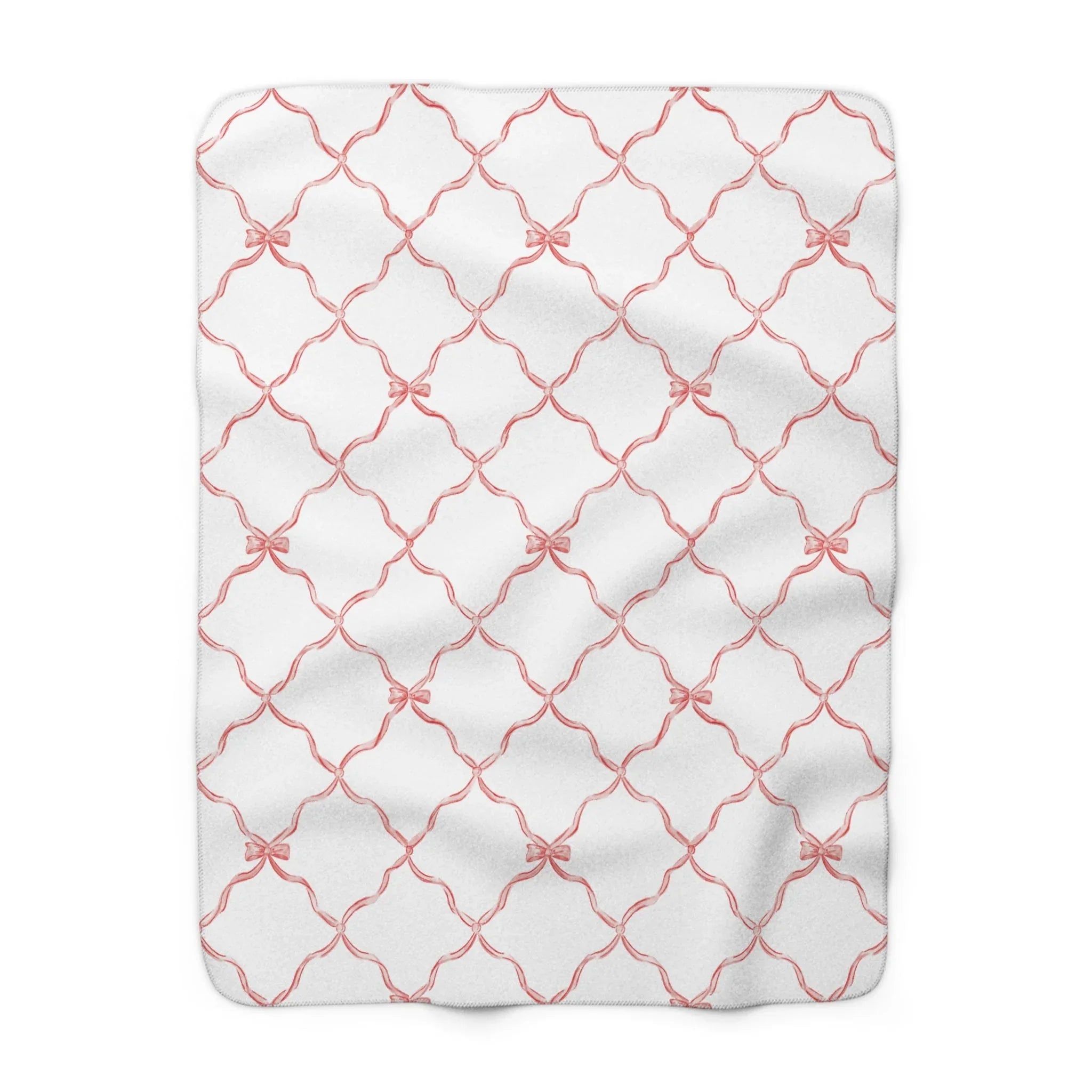 Three Bees Trellis Bow Cozy Sherpa Fleece Blanket - Red - BIG FRENCHIES