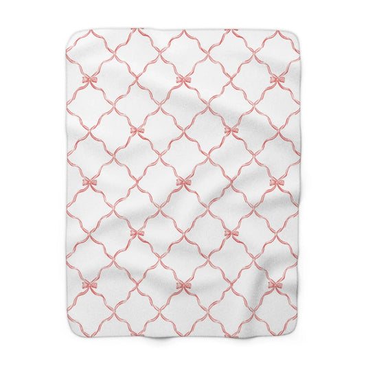 Three Bees Trellis Bow Cozy Sherpa Fleece Blanket - Red - BIG FRENCHIES
