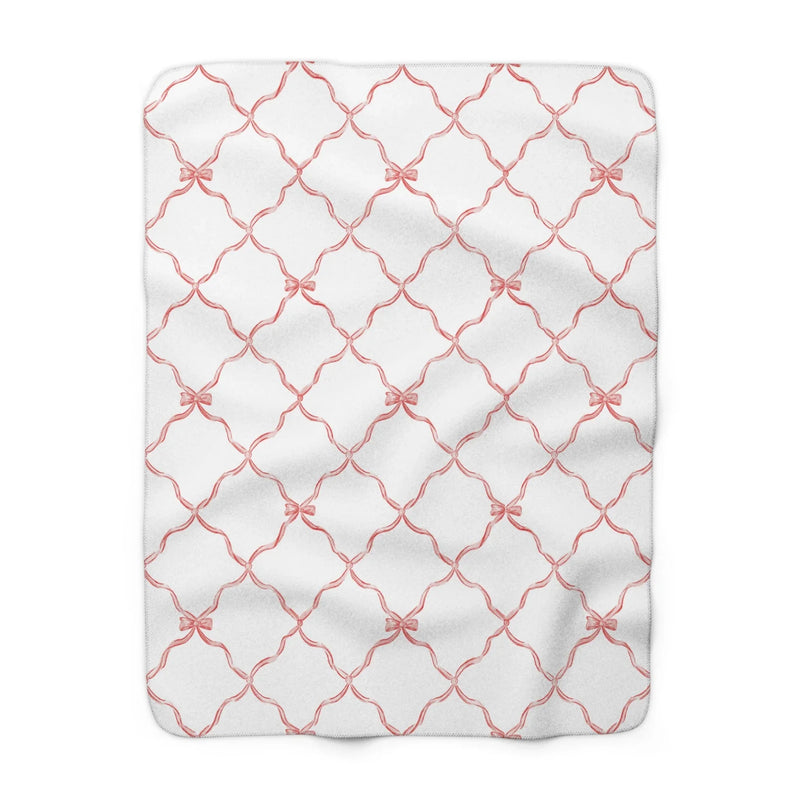 Three Bees Trellis Bow Cozy Sherpa Fleece Blanket - Red - BIG FRENCHIES