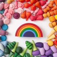 NEW 252-Piece Mandala Loose Parts Play Set with Mini Rainbow & Natural Wooden Blocks