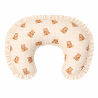 Beige Teddy Gingham Ruffle Nursing Pillow Cover