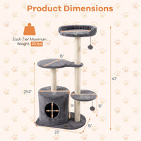 Cat Tree 43" with Condo, Perches & Scratching Posts