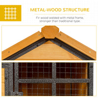 Outdoor Rabbit Cage Elevated Pet House w/ Slide-Out Tray, Natural Wood & Black