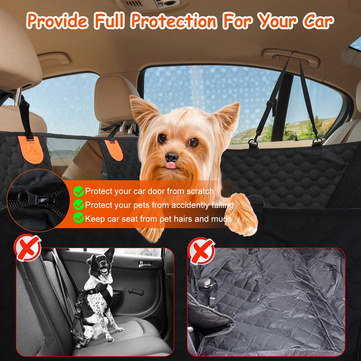 Dog Car Back Seat Cover With Zipper Mesh Window Storage Bags Waterproof 600D Oxford Cloth Car Seat Protector With Slide 