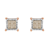 10K Two-Toned Princess-Cut Composite Diamond Stud Earrings (1/2 cttw, J-K Color, I1-I2 Clarity)