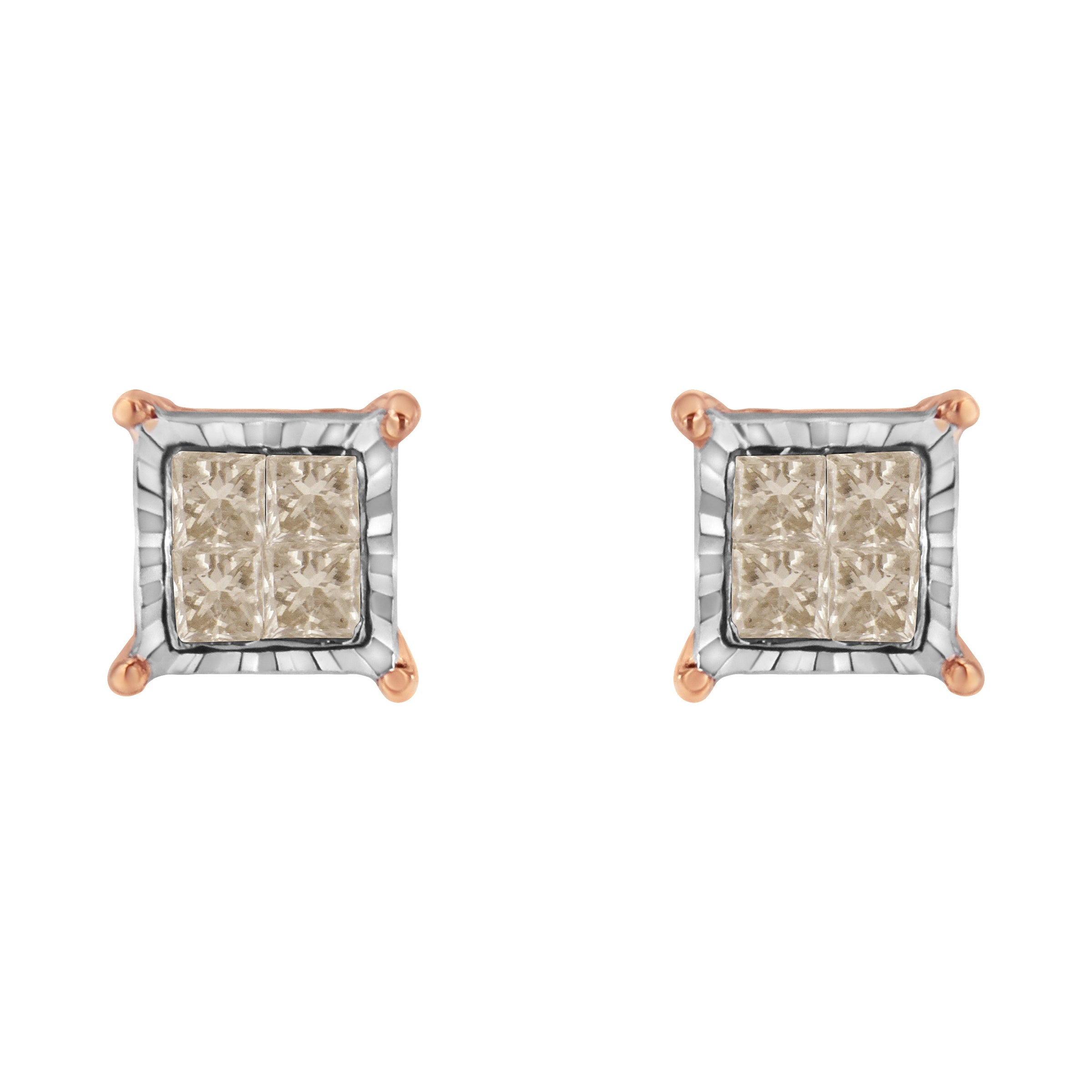 10K Two-Toned Princess-Cut Composite Diamond Stud Earrings (1/2 cttw, J-K Color, I1-I2 Clarity)